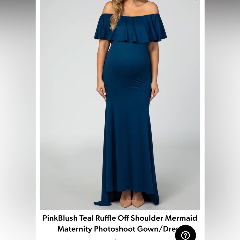 Pinkblush Teal Maternity Ruffle Off-shoulder Mermaid Gown